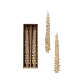10" Gold Tipped Tree Shaped Taper Candles - Eggnog Set/2