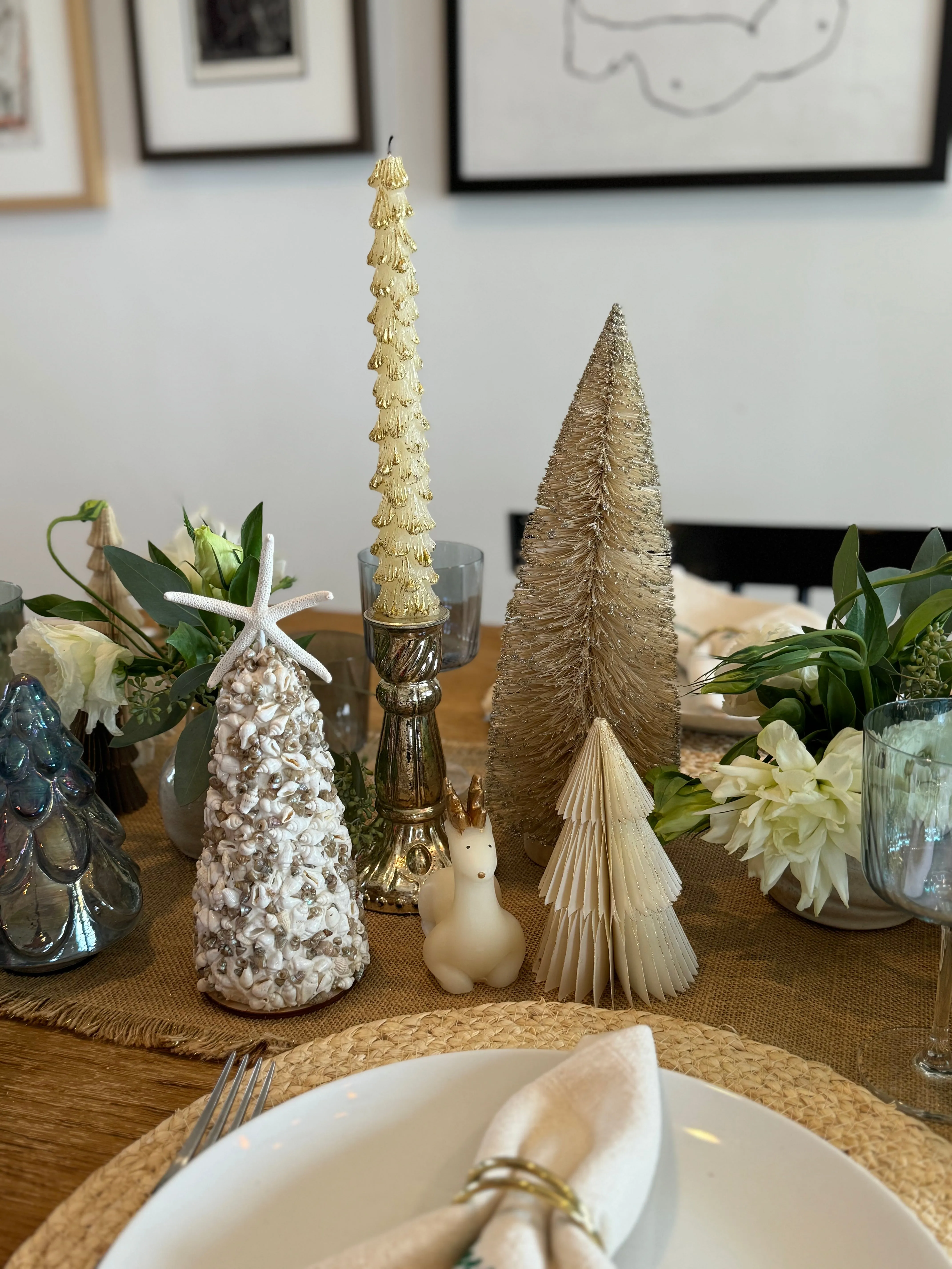 10" Gold Tipped Tree Shaped Taper Candles - Eggnog Set/2