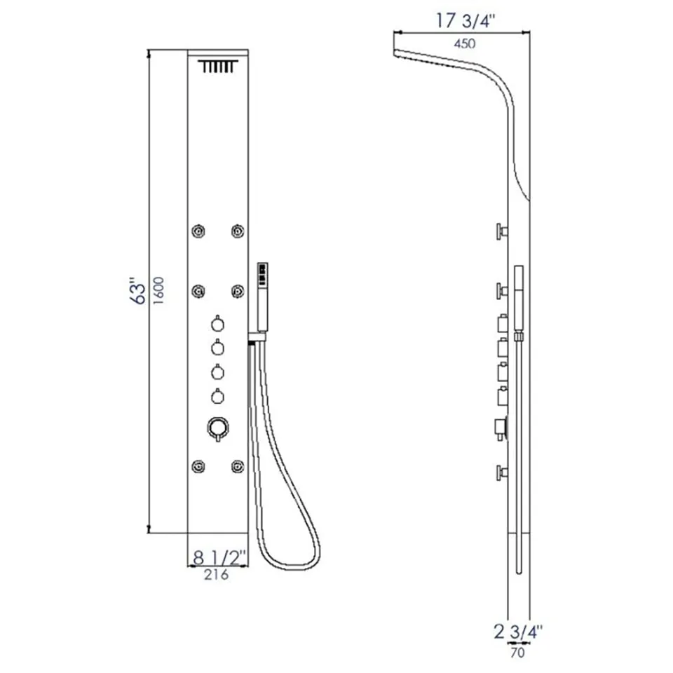 ALFI Brand ABSP40 Modern Stainless Steel Shower Panel with 6 Body Sprays