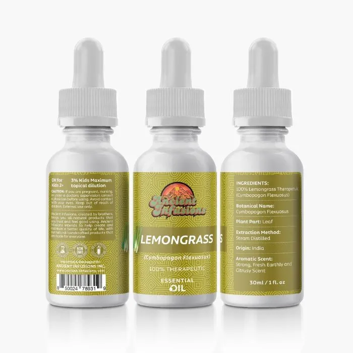 Ancient Infusions Lemongrass Essential Oil - Pure Therapeutic Grade Aromatherapy for Invigoration and Clarity