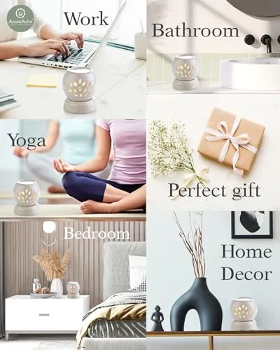 Asian Aura Handcrafted Ceramic Electric Round Shaped Aroma Diffuser| Aroma Oil Burner for Aromatherapy| Home Decor and Fragrance with Aroma Oils(English Lavender & Rosy Romance Fragrance 10ml Each)