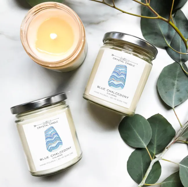 Blue Chalcedony Crystal Candle - Calming