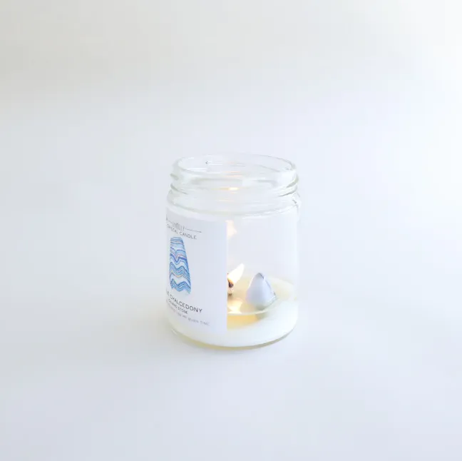 Blue Chalcedony Crystal Candle - Calming