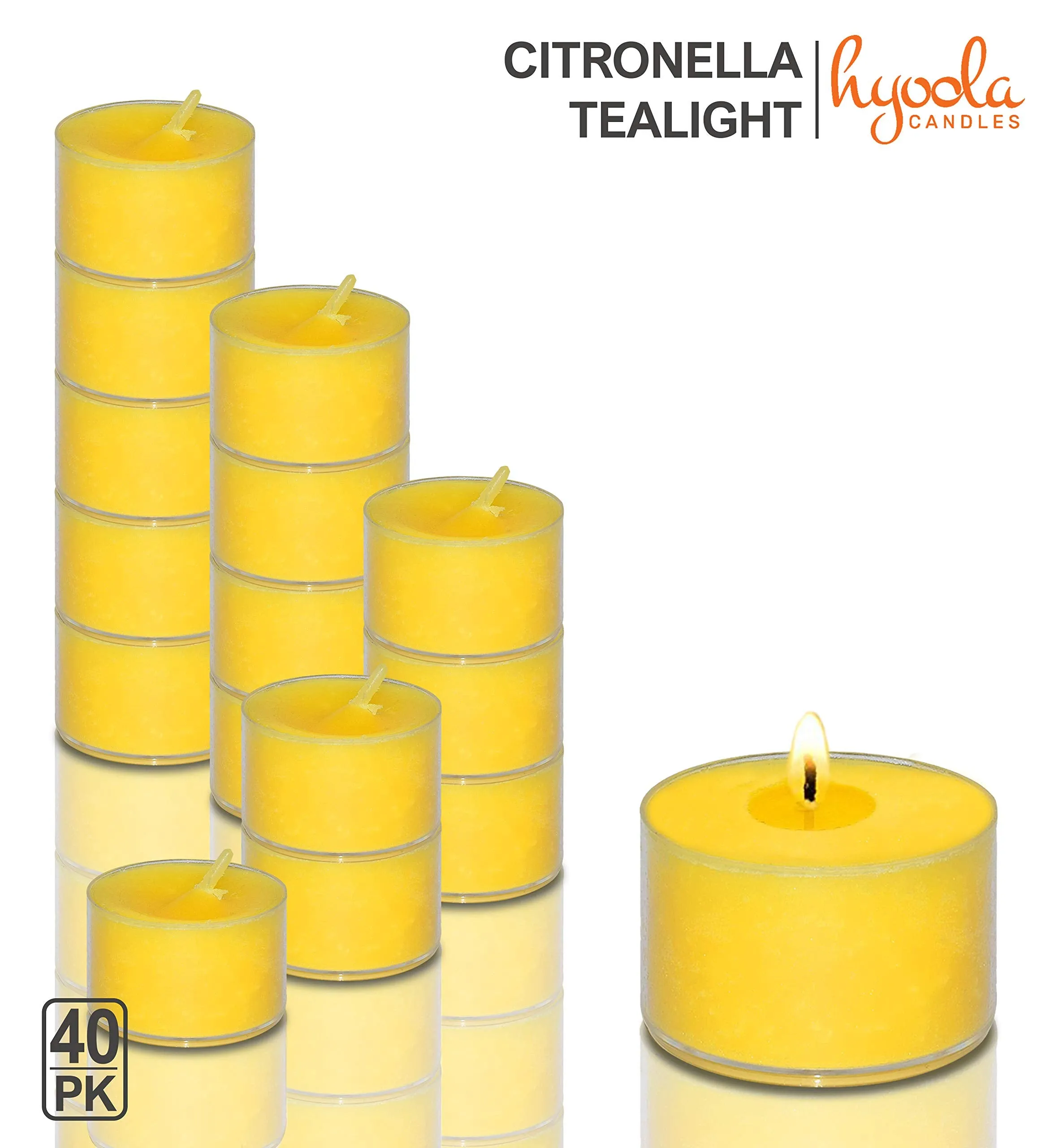 Hyoola Tealight Citronella Candles Outdoor - 8 Hour Burn Time - Indoor and Outdoor Mosquito, Insect and Bug Repellent Citronella Candle - Natural Fresh Scent ‚ Decorative in Clear Cup - 40 Pack