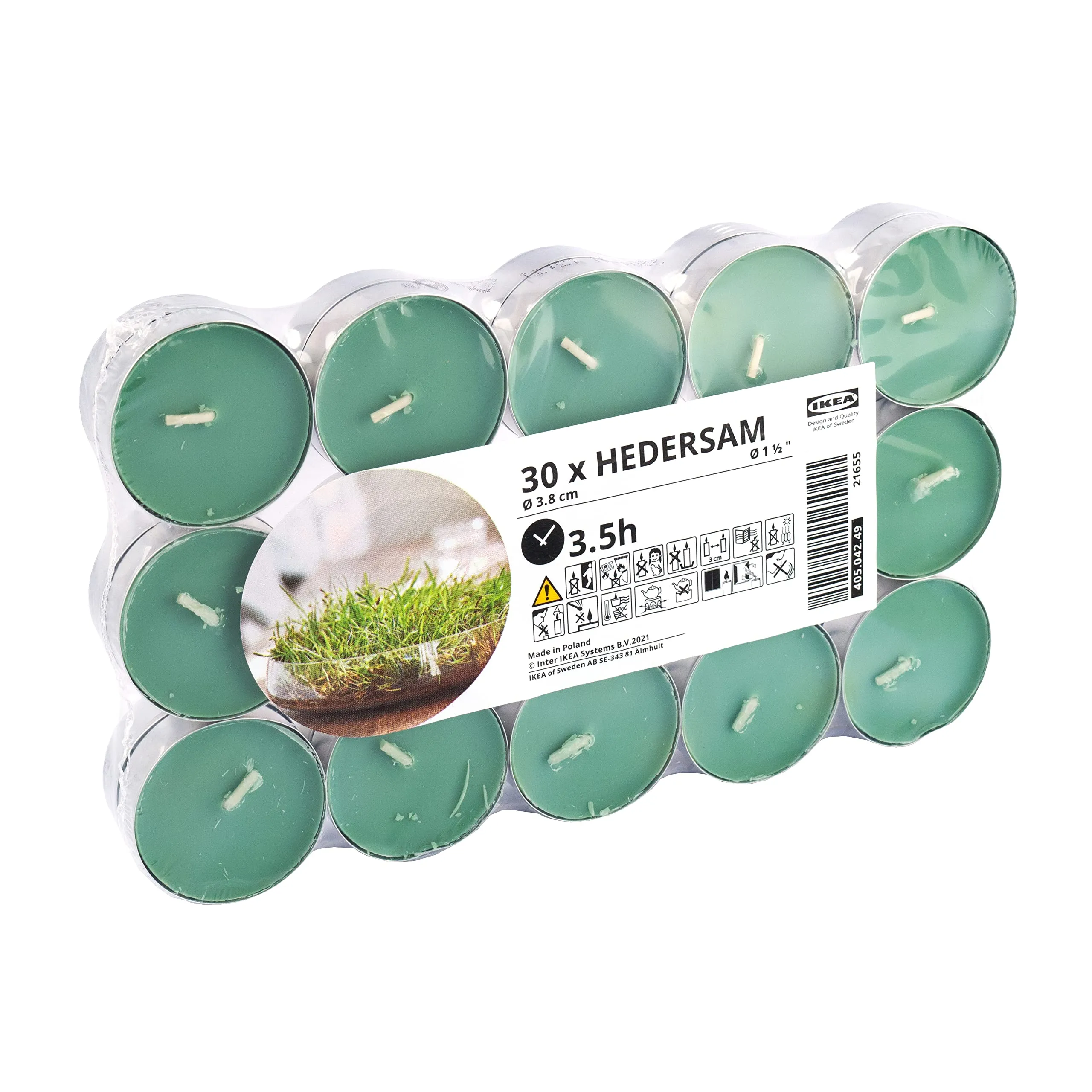 Ikea HEDERSAM Fresh Grass & Herbs Scented Tealight Candles, Light Green, 3.5 Hours - Set of 120, 3.8cm