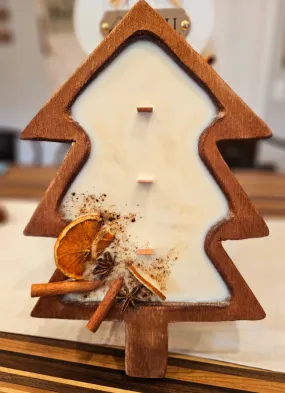 Large wood bowl Christmas tree soy candle