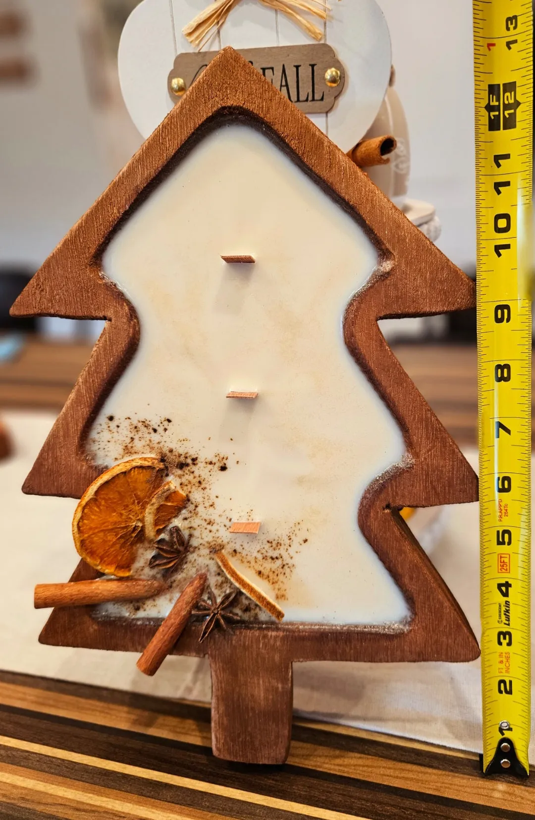 Large wood bowl Christmas tree soy candle