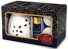 LIELA - Vaporizer Oil Burner and Aroma Diffuser set, with 3 T-Light and Pure Lavender 15 ml Fragrance Oil in Premium Brown Glass Bottle with Glass Dropper ( burner color can be red, white or green)