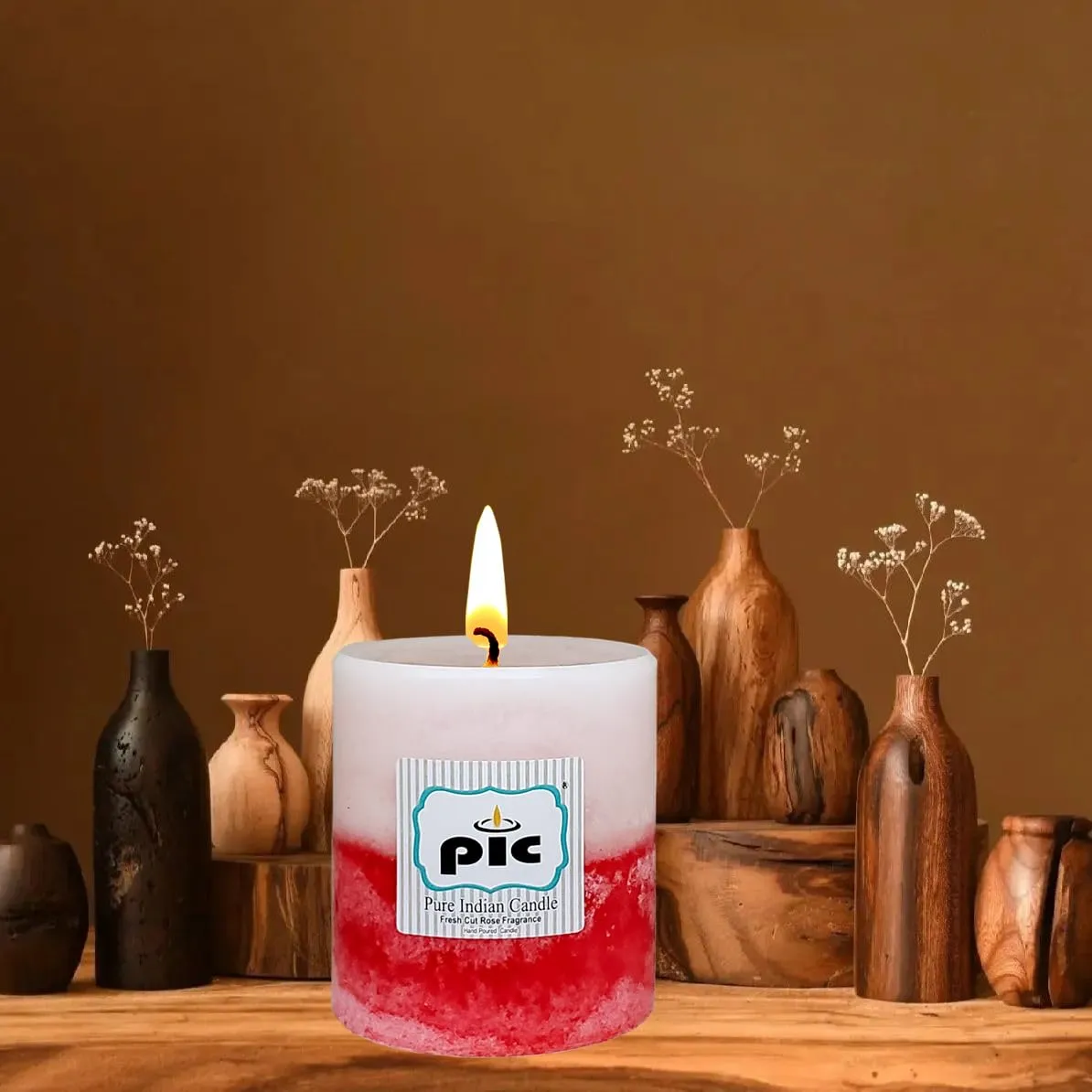 Pure Indian Candle Handpourd Scented Two Tone Mottle Wax Pillar Candle (Pack of 6 Fragrance.) PICTPC509274