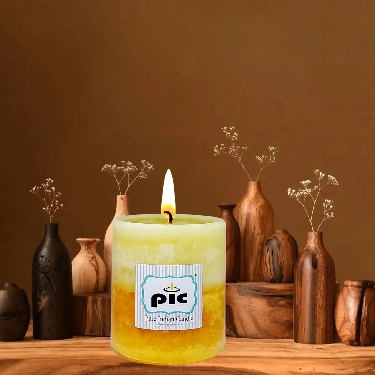 Pure Indian Candle Handpourd Scented Two Tone Mottle Wax Pillar Candle (Pack of 6 Fragrance.) PICTPC509274