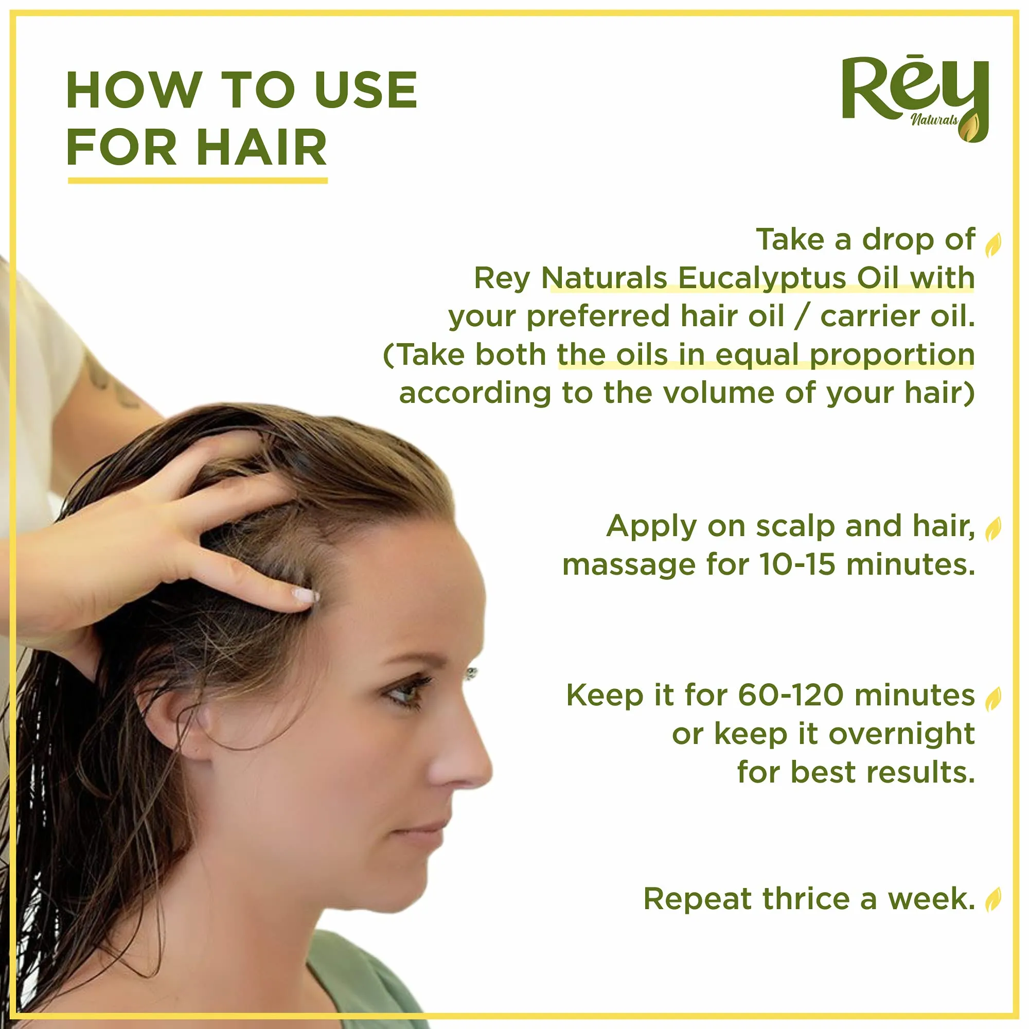 Rey Naturals Eucalyptus Oil - 100% Natural Essential Oil for Soothing Scalp, Reduces Dandruff, and Aromatherapy - 15ml