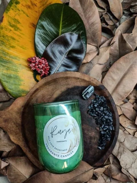 Ruya's Handcrafts Serinity Unicorn Jars Double Wick Black Tourmaline Stone | Mood Enhancer That Evokes Childhood Memories, Therapy Candles | Negativity Cleanser Candles (Lush Nodes)