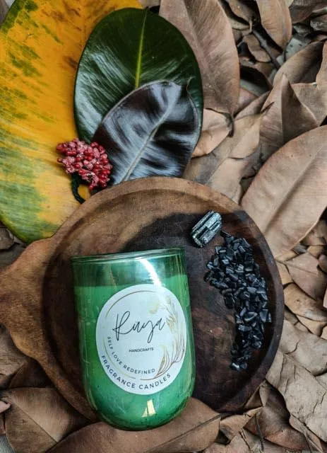 Ruya's Handcrafts Serinity Unicorn Jars Double Wick Black Tourmaline Stone | Mood Enhancer That Evokes Childhood Memories, Therapy Candles | Negativity Cleanser Candles (Lush Nodes)