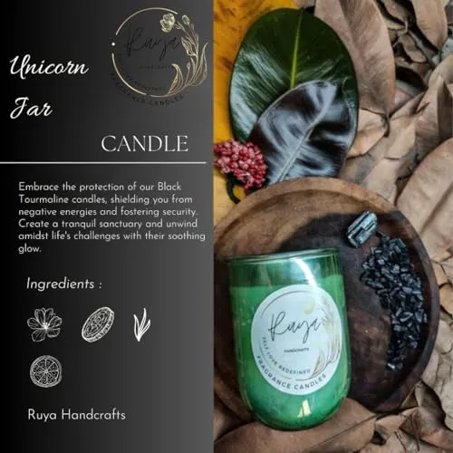 Ruya's Handcrafts Serinity Unicorn Jars Double Wick Black Tourmaline Stone | Mood Enhancer That Evokes Childhood Memories, Therapy Candles | Negativity Cleanser Candles (Lush Nodes)
