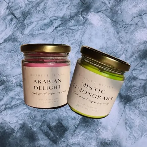 Scarlet Blinks Arabian Delight and Mistic Lemon Grass | Soy Wax Candles | Aroma Therapy Candles | Burning Time :-45 HRS Pack of 2
