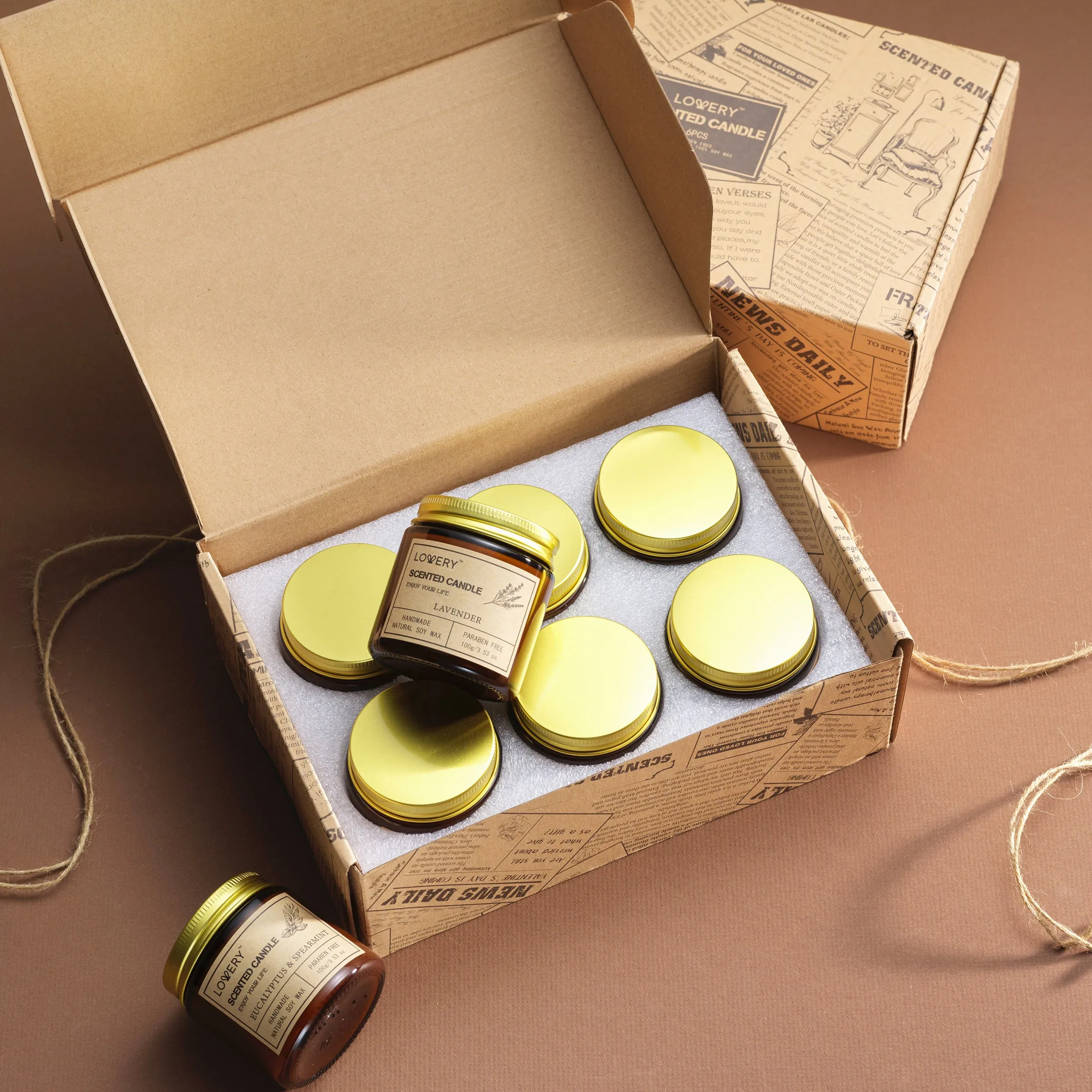 Scented Soy Candles - 6pc Amber Jar Long Lasting Candle Gifts