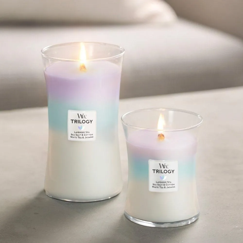 WoodWick Calming Retreat Trilogy Large Candle Crackles As It Burns 610G Hourglass